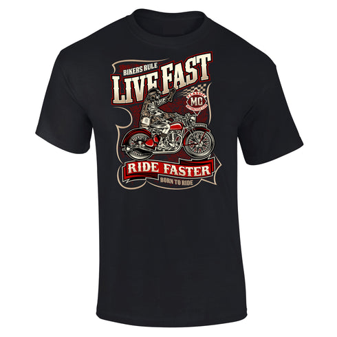Biker T-Shirt Vintage Motorcycle Classic Bike Custom Chopper Live Fast Ride Faster
